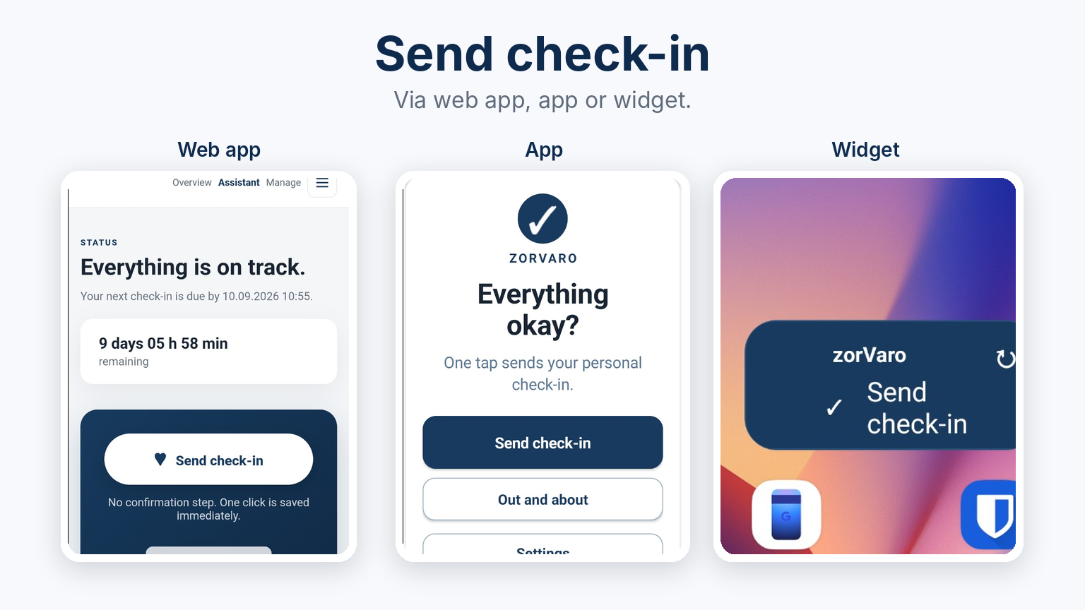 Lebenszeichen per Web, App oder Widget geben.